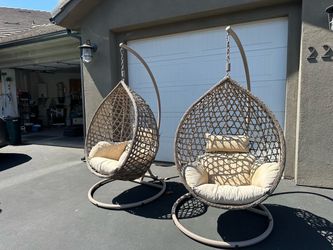 Outdoor Wicker Egg Swing Chairs with Stands – Set of 2