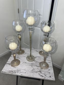 Set of 5 Glass & Gold Candle Holders – Elegant Home Décor