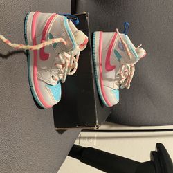  Jordan 1 MID (TD) Kids' White, Pink, and Blue Sneakers- Size 