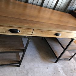 Industrial Style Wood and Metal Desk with 3 Drawers and 4 Shelves 60" W x 31" H x 28" D 