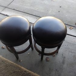 Two Classic Leather Barstools 