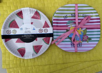 Summer Fruit Stripped Tropical Plates Set Square Round