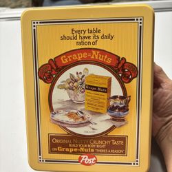 Vintage Post Grape-Nuts Cereal Metal Collectible Advertising Tin 1980’s 8x6x3.5