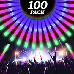 100 Pcs18.5inch Foam Glow Sticks Bulk - 3 Modes Colorful Flashing Led Foam Sticks Glow in The Dark Party Supplies for Christmas Birthday Wedding Party
