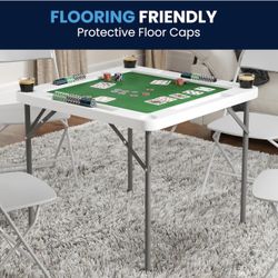 Mahjong Poker Game Square Folding Card Table with Felt Green Surface and Cup Holders, Portable  Table for 4 Players
