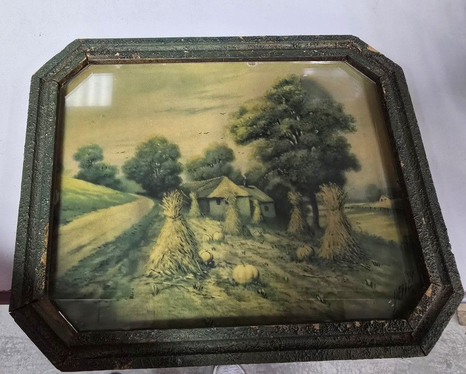 Antique Farm Picture Nailed Stays Signed 1920s