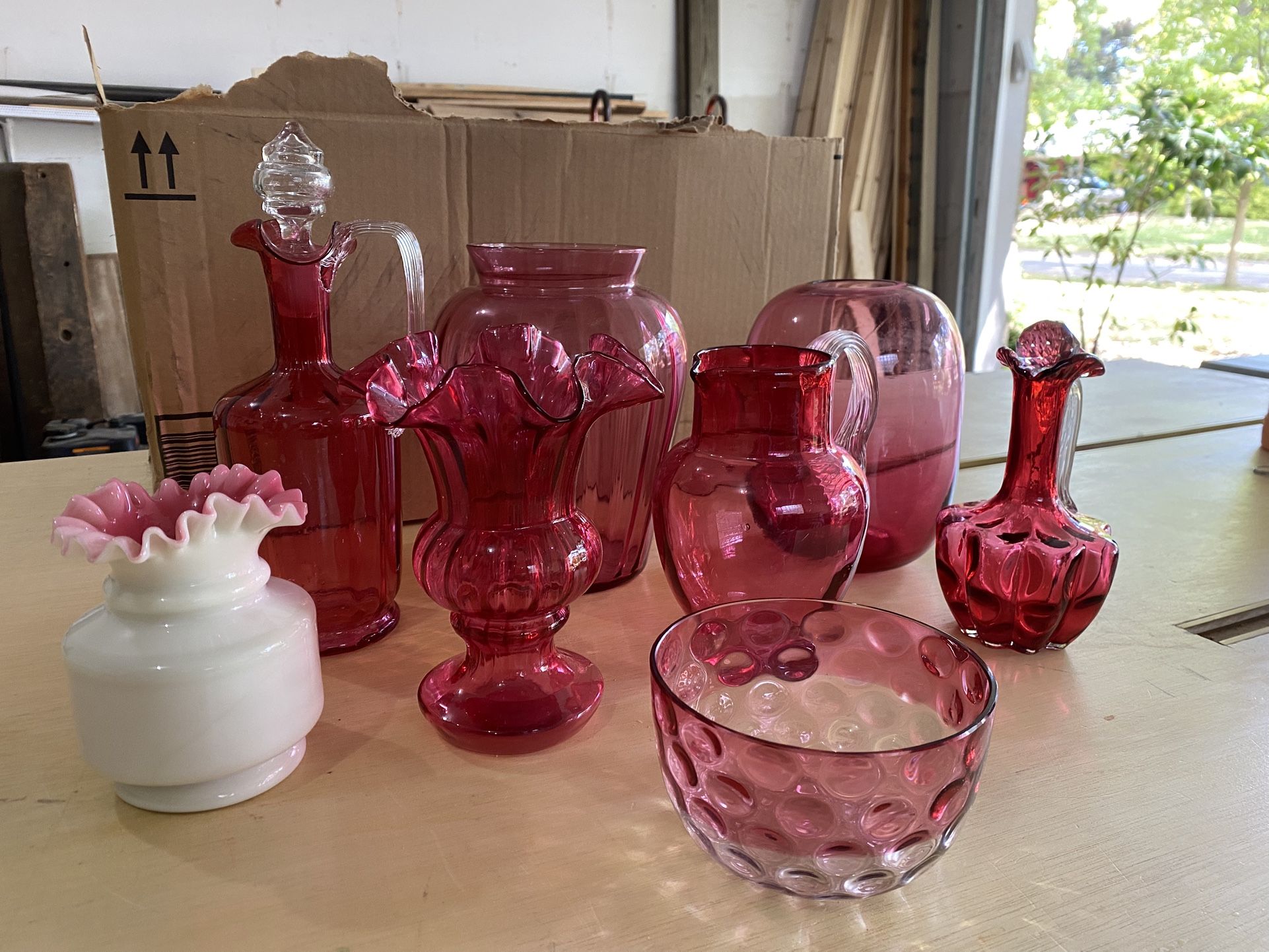 8 Piece Set Cranberry Glass