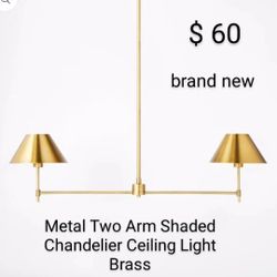 Brand New  Metal Two Arm Shaded Chandelier Ceiling  Light Brass