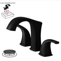 BWE
8 in. Widespread Double Handle Black Bathroom Faucet Set 3-Holes Vanity Sink With Metal Drain In Matte Black