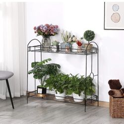 2 Tier Metal Plant Stand for Outdoor/Indoor, Plant Display Rack Flower Pot Stand Shelf for Home Garden Backyard Patio, Home Storage Organizer Rack Bla