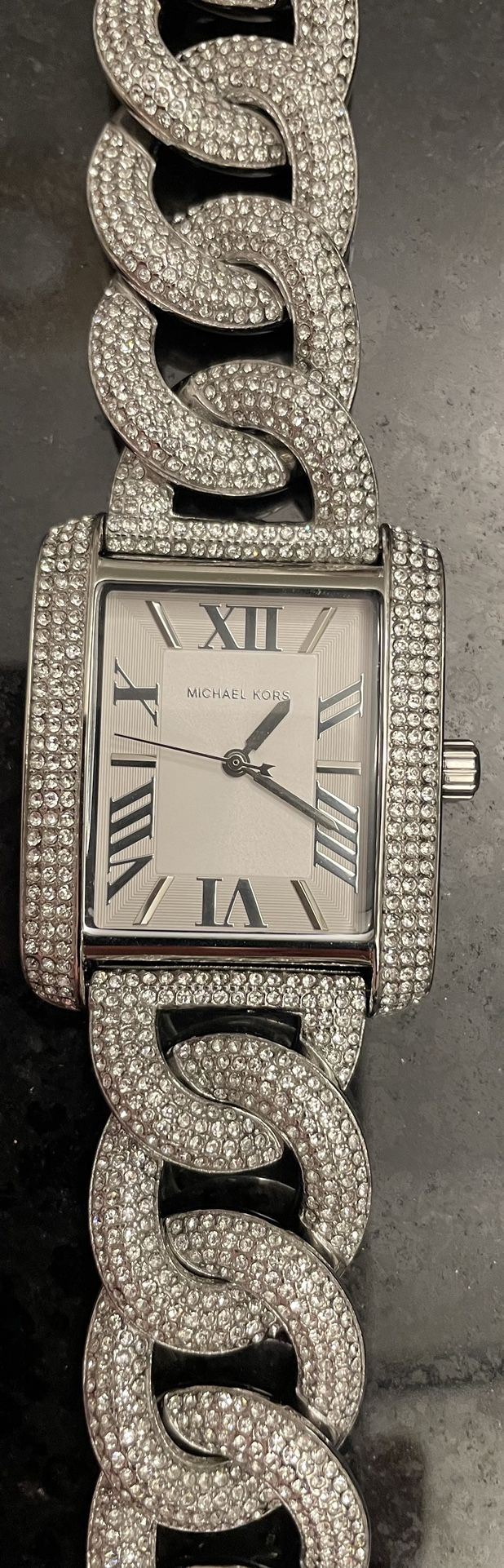 Michael Kors Emery Chain Pave Glitz Silver Watch