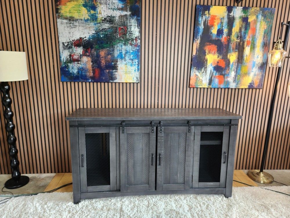 LIKE NEW- Modern TV Stand Fits TVs Up to 70 in. with Adjustable Shelves Dark Gray