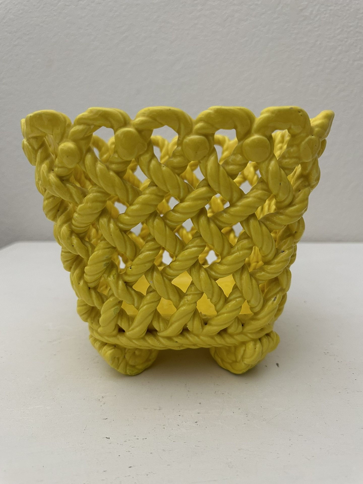 Vintage Boho Jungalow Retro Ceramic Basket Pottery Pot