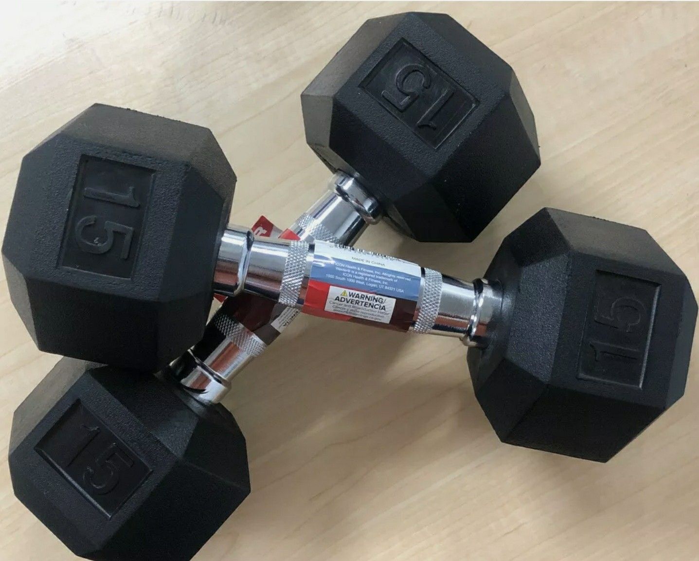 15lb Dumbbells Set of Two Dumbbell 30lbs Total Weider Rubber Hex Fast shipping