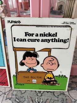 Vintage 1950’s  Playskool Snoopy & Charlie Brown Be A Friend Wood Frame Puzzle for Toddler 7 Pieces