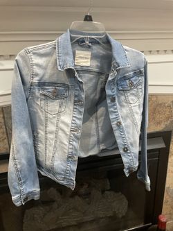 Copper Key Womens M Light Wash Denim Jean Jacket Button Front Fitted Stretch