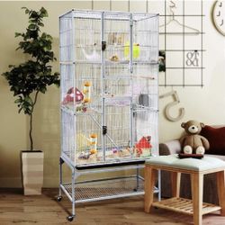 Metal 3 Levels Small Animal Cage w/Cross Shelves and Ladders for Ferret Chinchilla Sugar Glider Squirrel, 