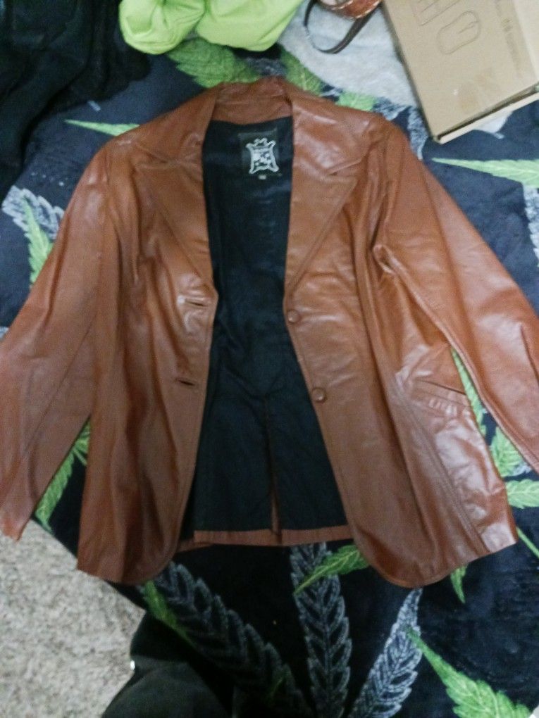 brown leather jacket