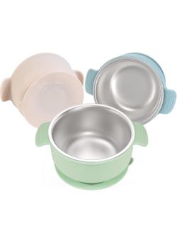 Brand New  Stainless Steel and Silicone Baby Bowls with Suction 3 Pack, 4.3” for Toddlers Kids Feeding, Non-Slip, Non-Toxic, Mess-Free, Dishwasher Saf