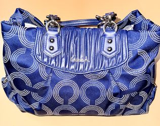 Coach Blue Ashley Gathered Leather Op Art Satchel Shoulder Handbag Purse