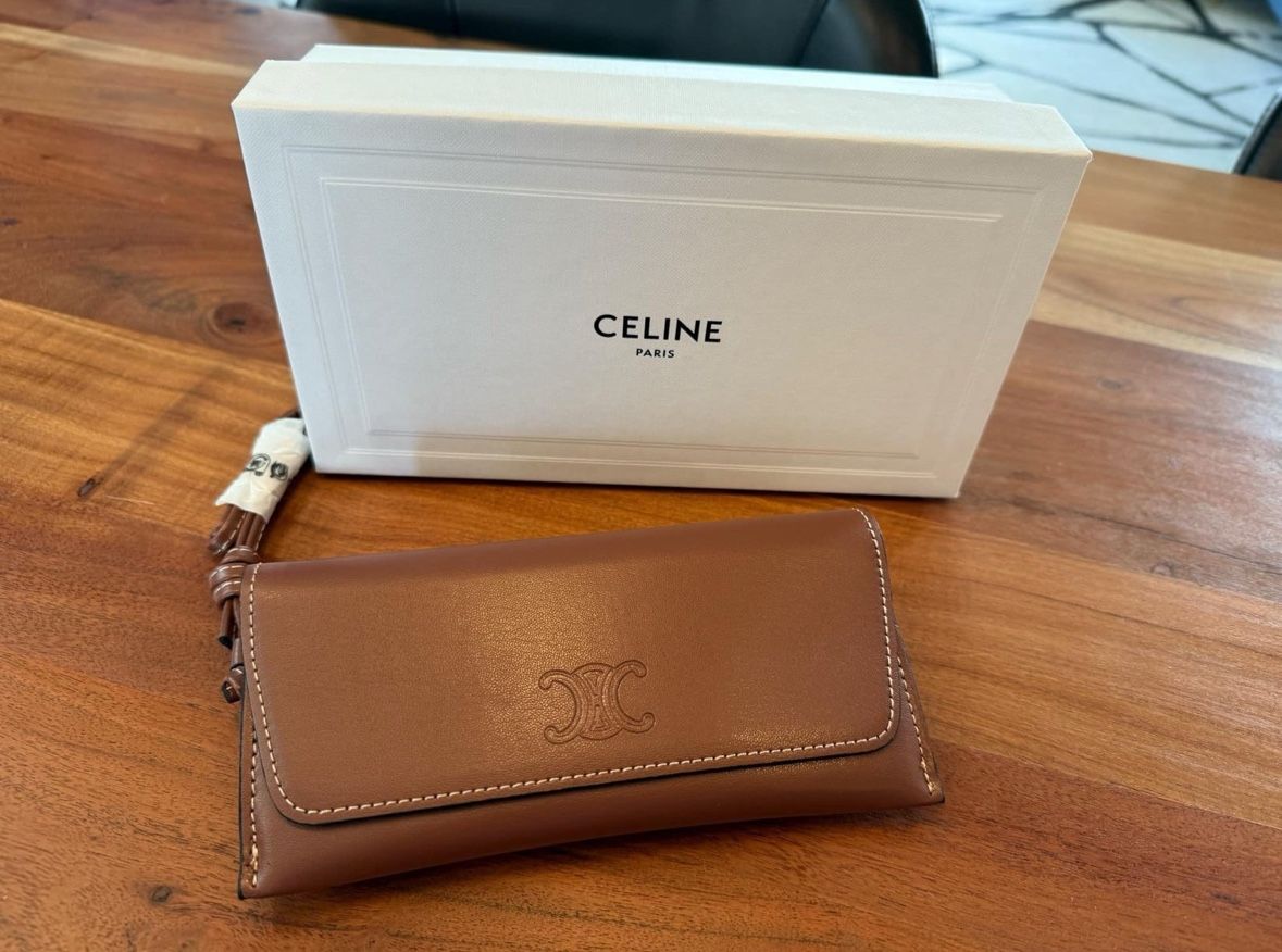 Celine Sunglasses Case (2024) Brown leather wristlet, Brand new with box