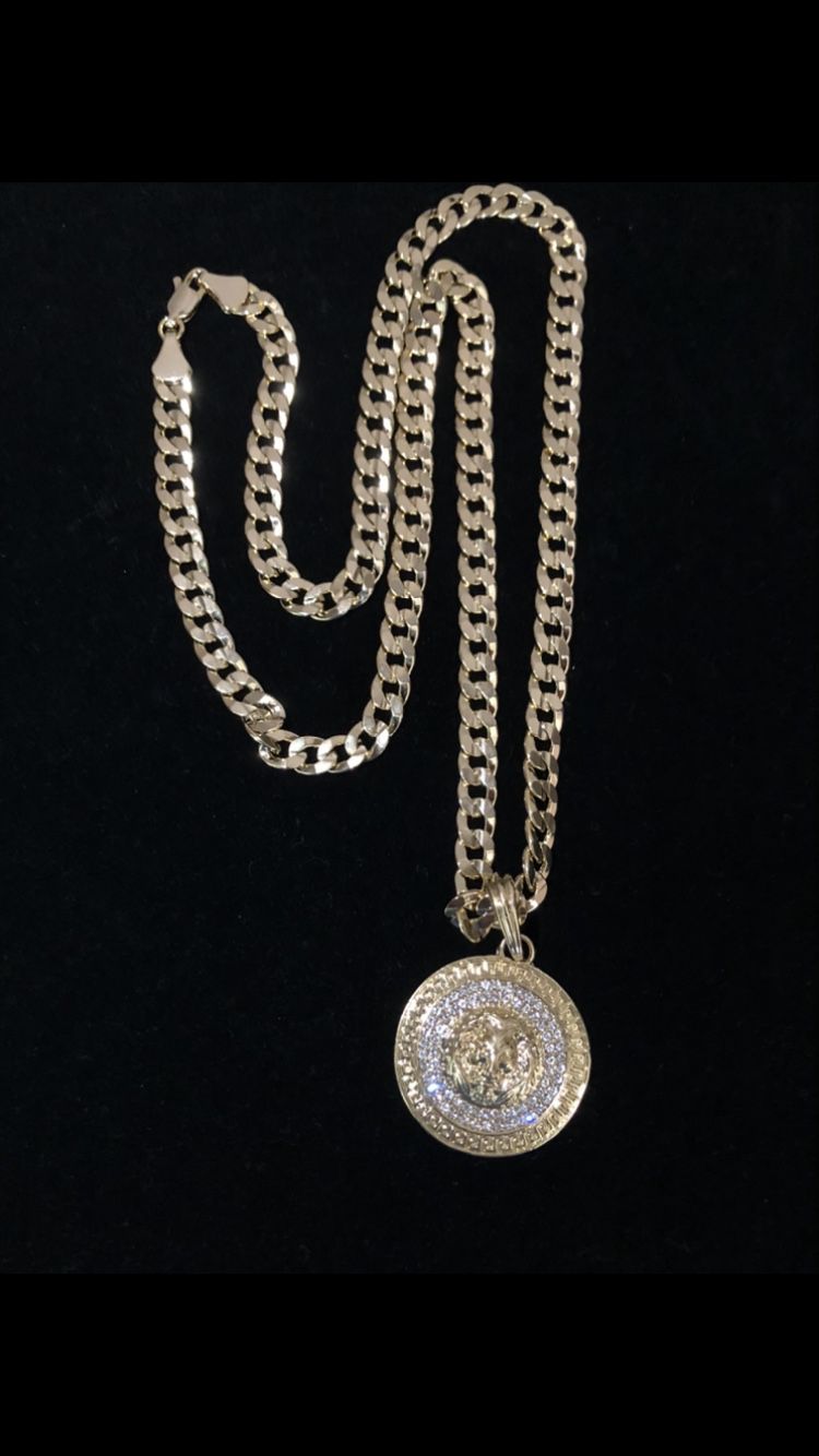 14k gold filled a/silver Cuban chain and charm