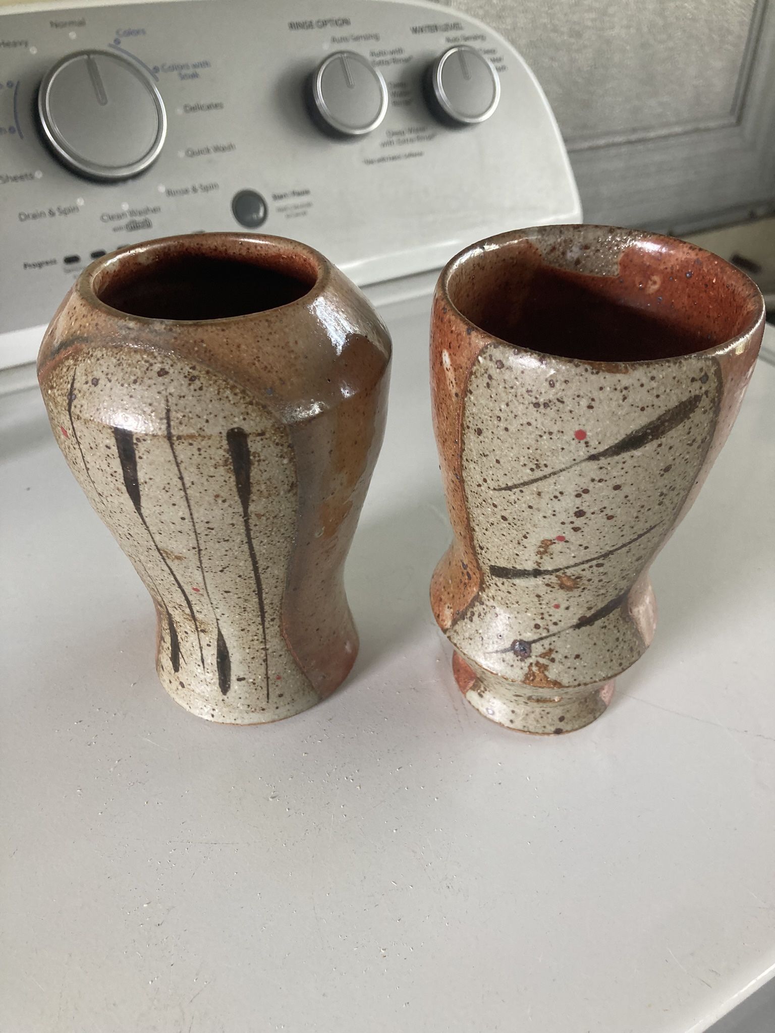 Pair Of Vases Ceramic Pottery Unique Asian Look