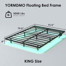 Floating Bed Frame King Size, Heavy Duty Bedframe with Smart LED Lights, Modern