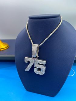 14K White Gold Diamond Number 75 Pendant