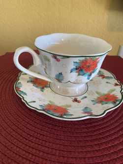 Eileen's Reserve New Anchor Inc Tea Cup and Saucer Set Poinsettia Floral for tea or coffee