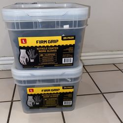 Firm Grip Large Nitrile Coated Work Gloves with Reusable Bucket (25-Pack)