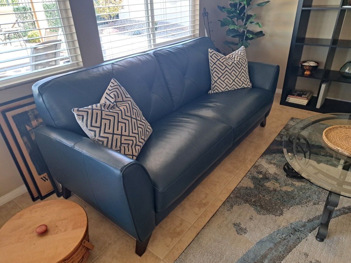 Leather Couch Dark Blue 