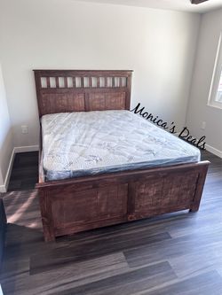 Queen Solid Wood Bed With Mattress $560