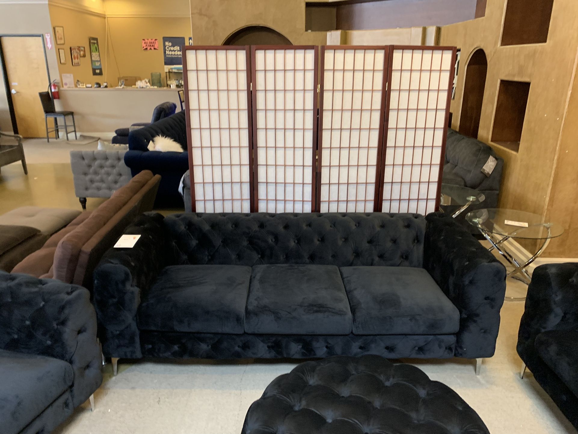 Black Velvet Sofa Loveseat And Chair 20% Off Super Bowl Sale