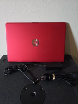 Red HP Laptop with Charger
