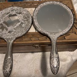 2 Antique Solíd Silver Mirror 