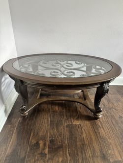 Glass Top Solid Wood Coffee Table