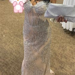 Prom Dress Silver Shiny 