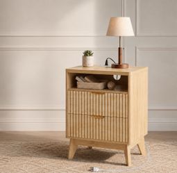 Fluted Nightstand w/ Charging Station