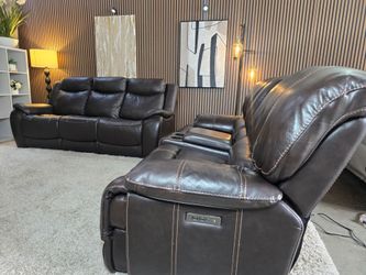 Brown Power Reclining Living Room Set Featuring Top Grain Leather