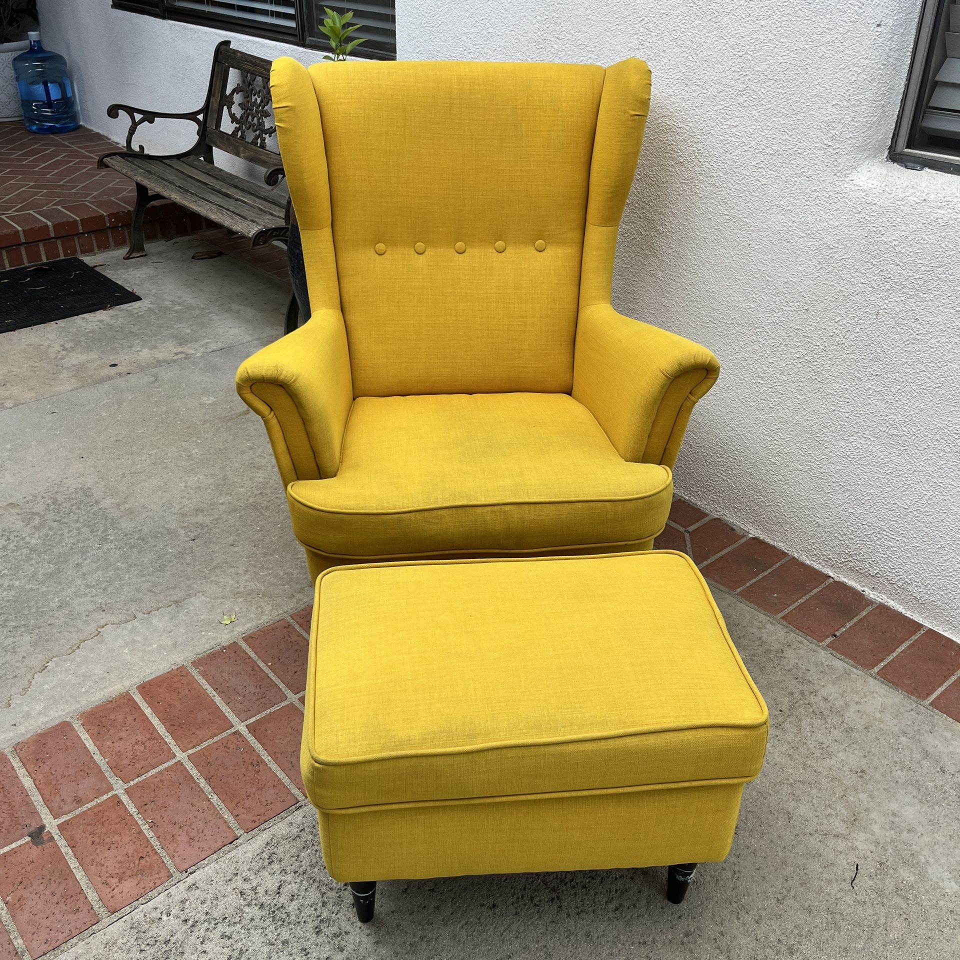 Ikea Strandmon Wing Chair + Ottoman Skiftebo yellow