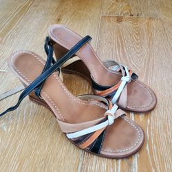 Coach Wood Wedges Size 7, Multicolor Straps.