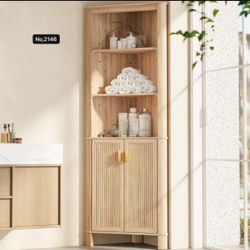 69" Tall Corner Shelf with Doors, 7-Tier Corner Storage Cabinet with Doors, Space Saver Shelf for Bathroom, Bathroom Floor Cabinet for Living Room Kit