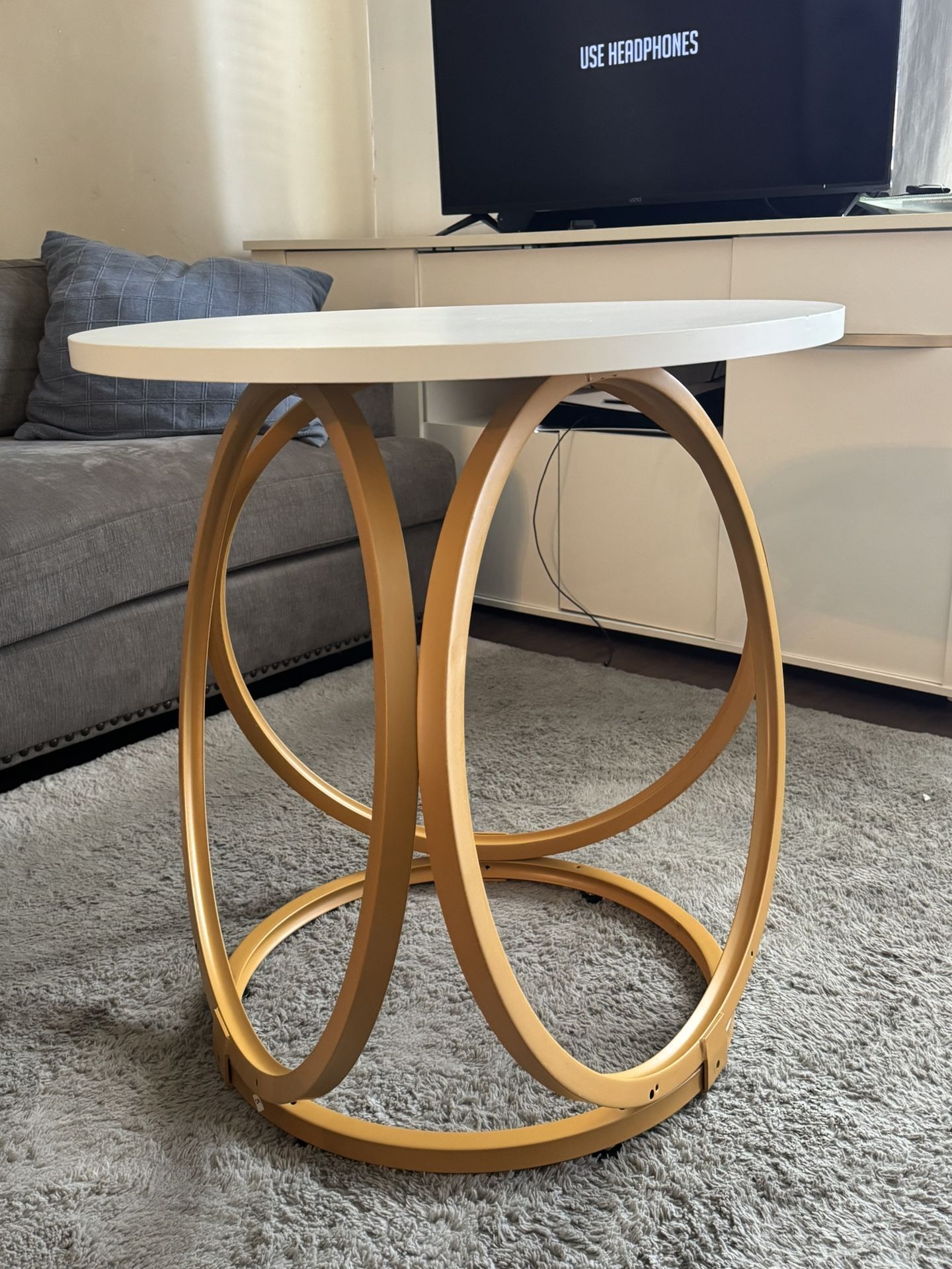 Coffee table with metal frame, white/gold bronze