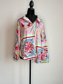 Baroque Print Button-Up Long Sleeve Blouse