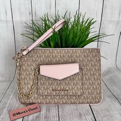 MICHAEL KORS JET SET ITEM POWDER BLUSH LG 2N1 NWT CARD CASE & WRISTLET WALLET