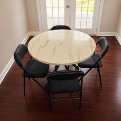 Round Dining Table with 4 Folding Chairs