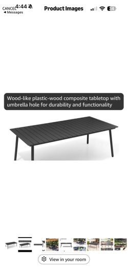 83" Patio Outdoor Dining Table for 8 Person with Wood-Grain Top Weather-Resistant Aluminum Frame, Dining Table with Umbrella Hole for Deck Gatherings,