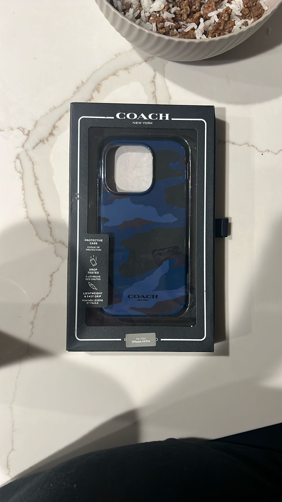 Coach iPhone 14 Pro Case – Blue Camo (Brand New)