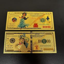 24k Gold Plated Jasmine Aladdin Disney Princess Banknote